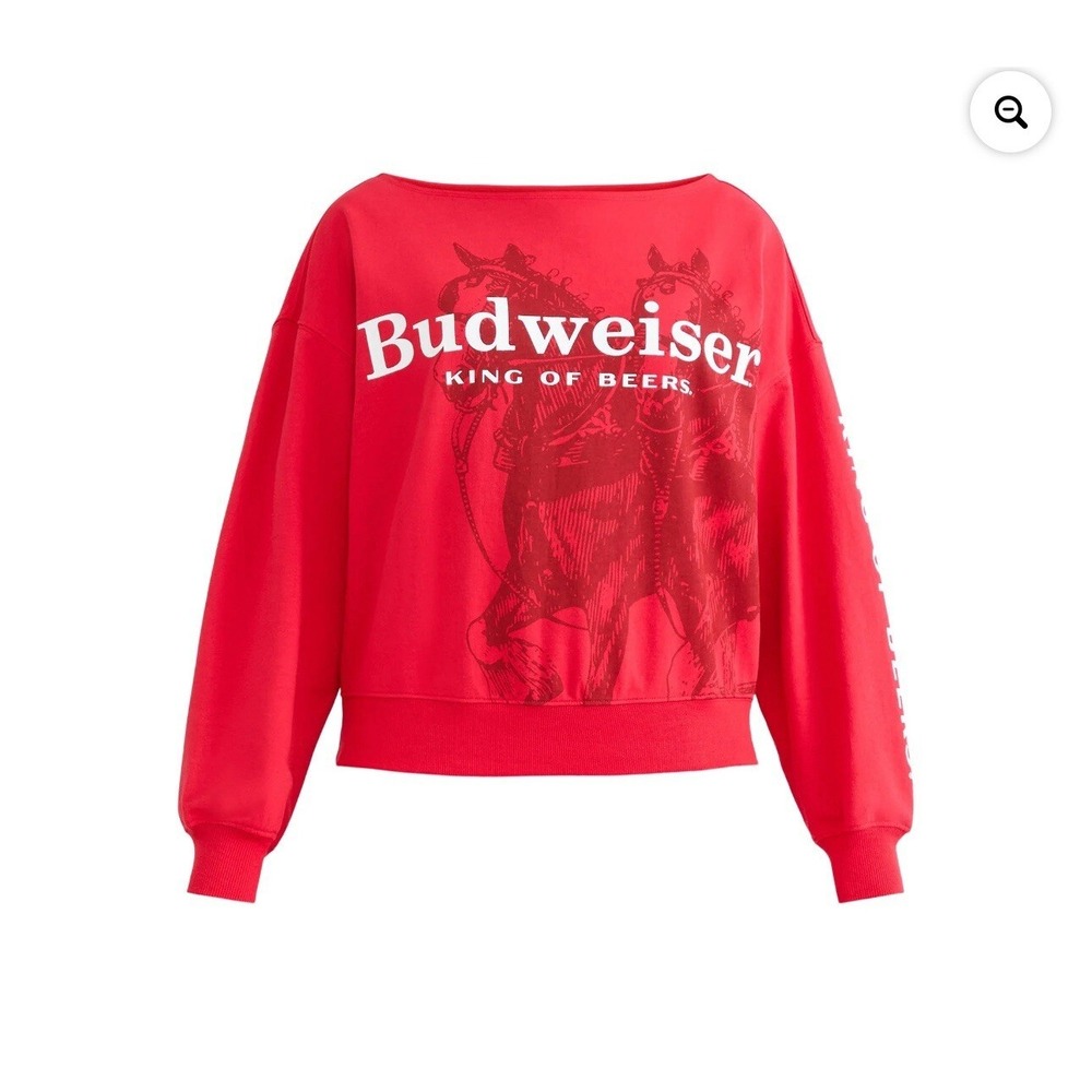 Budweiser‎ Top Sweatshirt Women's Size 16 Oversized Pullover Scoop Neck Red NEW